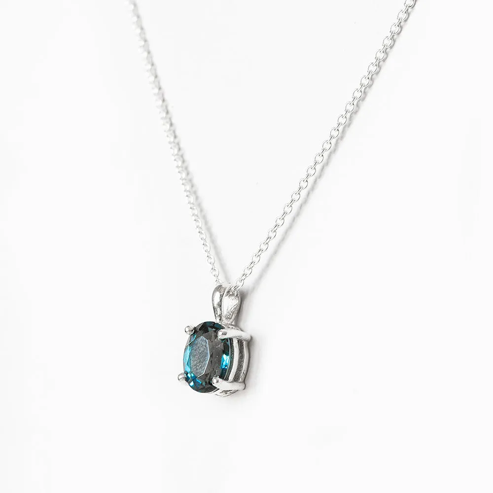 Luna, an Oval cut London Blue Topaz Necklace - 8x6mm