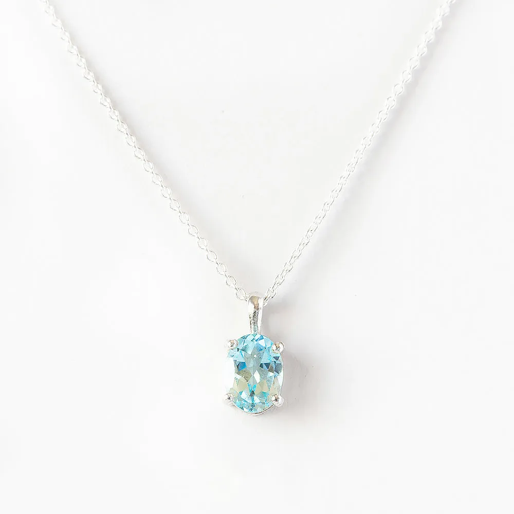 Luna, an Oval cut Sky Blue Topaz Necklace - 8x6mm