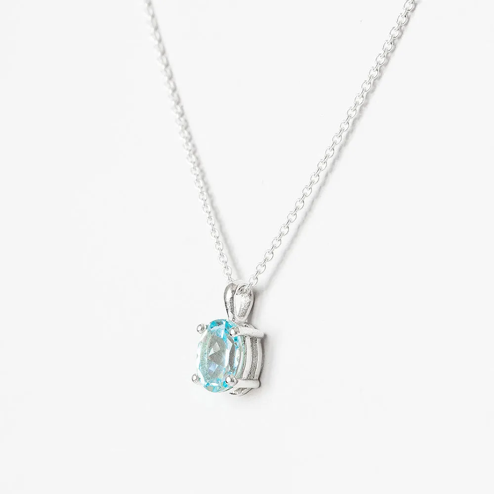 Luna, an Oval cut Sky Blue Topaz Necklace - 8x6mm