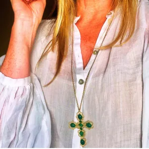 'Maria' long chain necklace with jewelled cross pendant