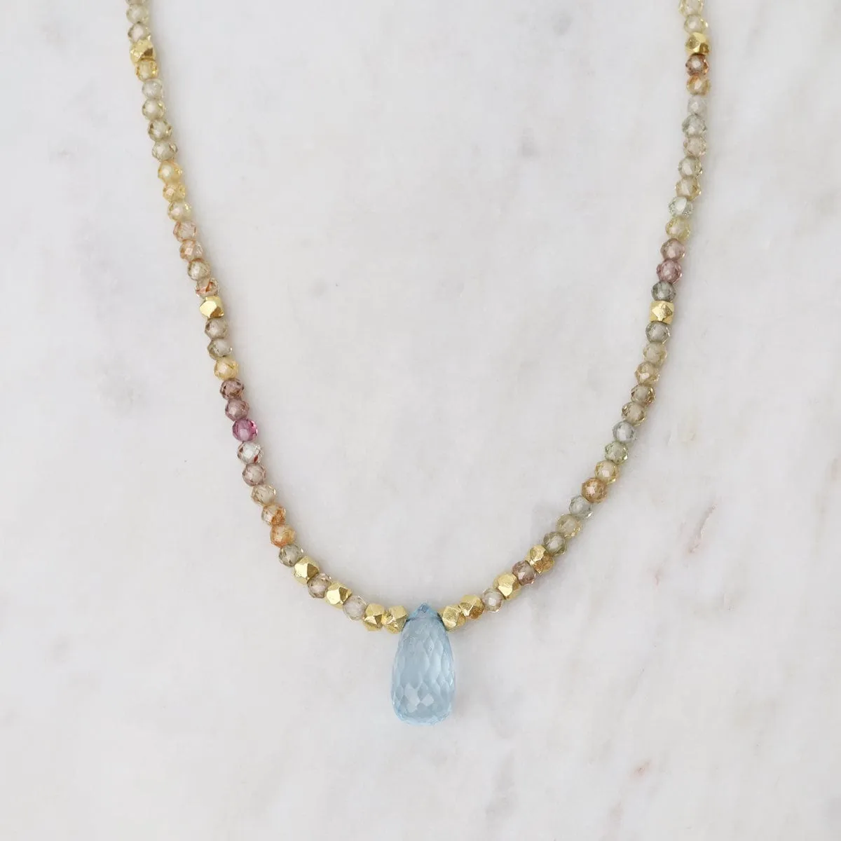 One of a Kind Swiss Blue Topaz & Golden Zircon Necklace