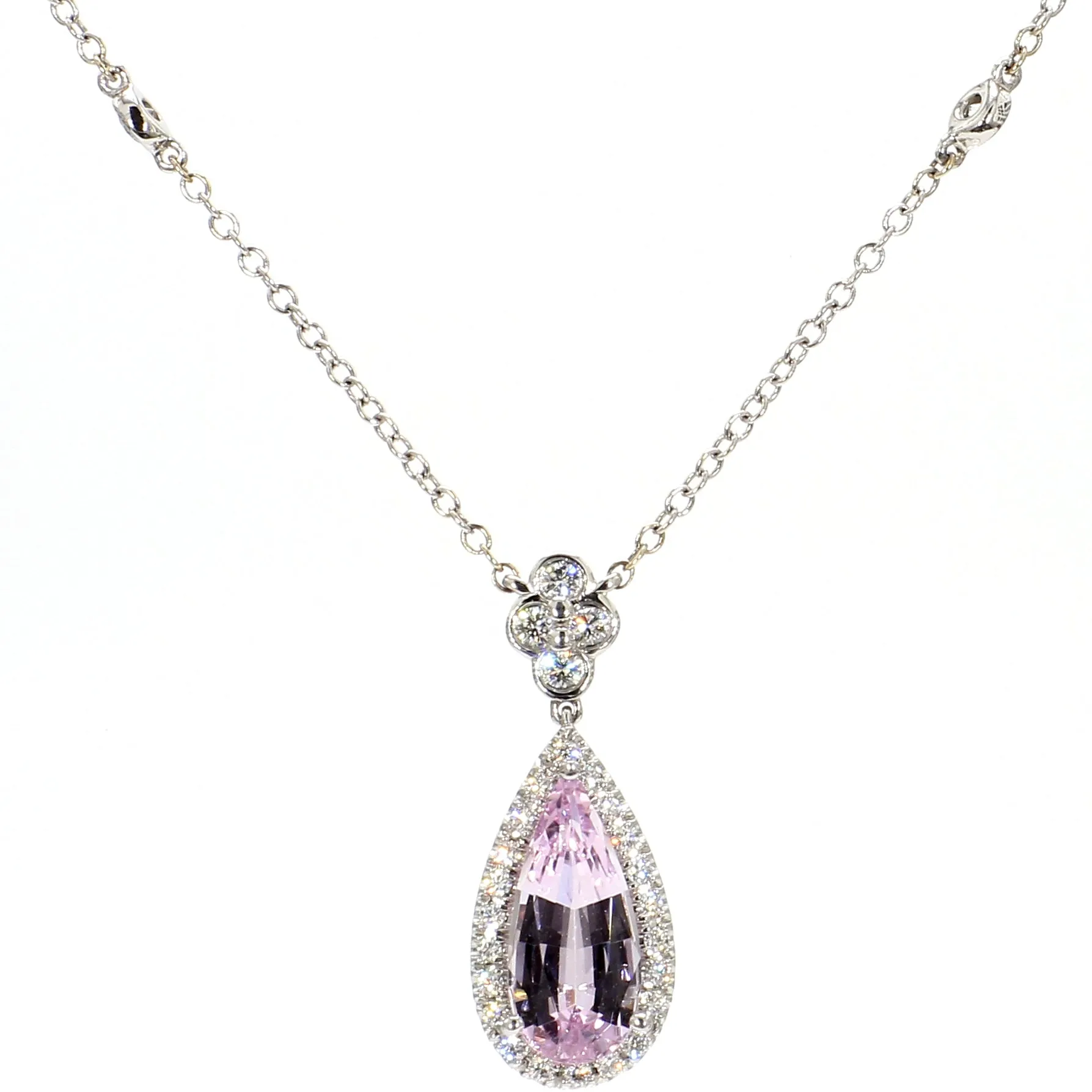 Pink Teardrop Topaz & Diamond Necklace