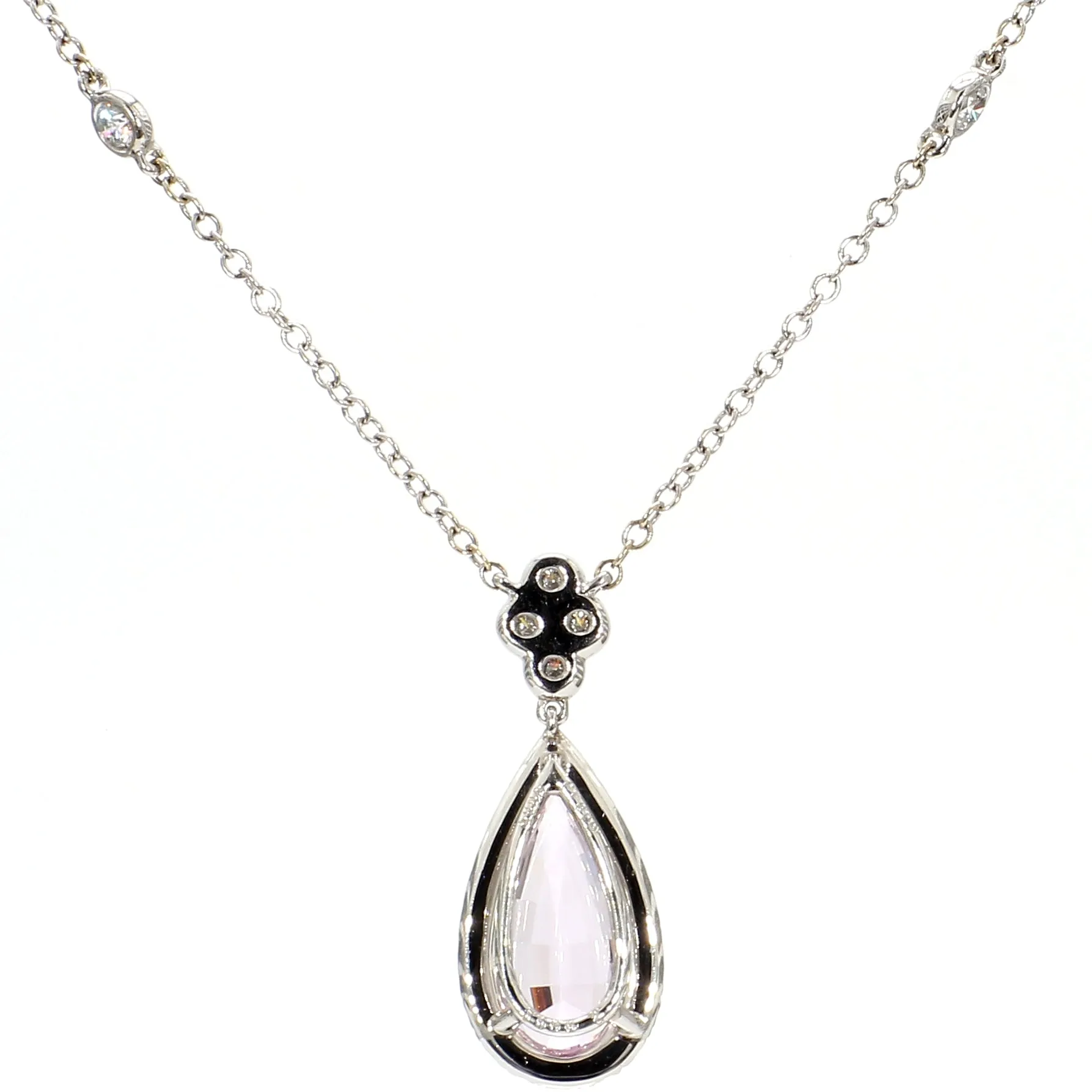 Pink Teardrop Topaz & Diamond Necklace