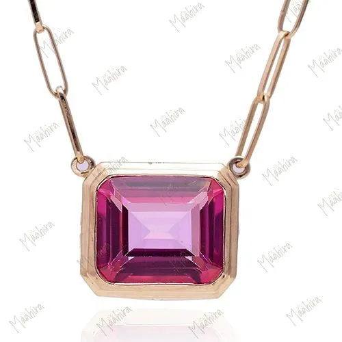Pink Topaz Necklace Octagon 12x10mm