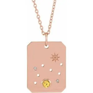 Platinum 14k Yellow Rose White Gold Sterling Silver Diamond Genuine Topaz Leo Zodiac Horoscope Constellation Pendant Necklace