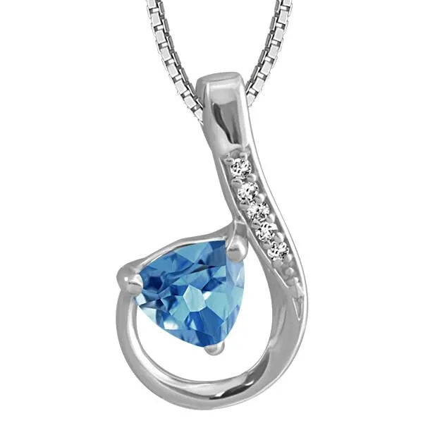 Silver Diamond and  Blue Topaz Pendant