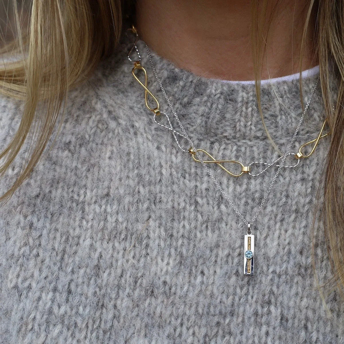 Sterling Silver & Gold Plated Blue Topaz Soprano Necklace