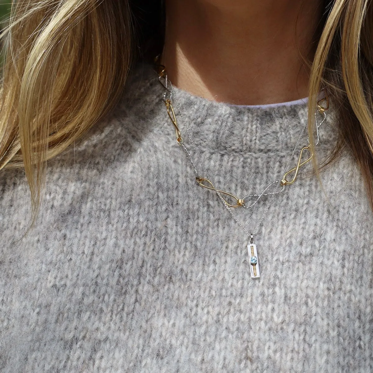 Sterling Silver & Gold Plated Blue Topaz Soprano Necklace