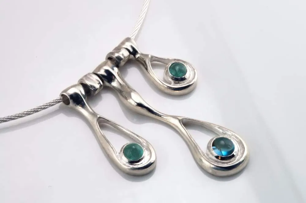 Sterling silver Melting Necklace with Blue Topaz and Tourmaline