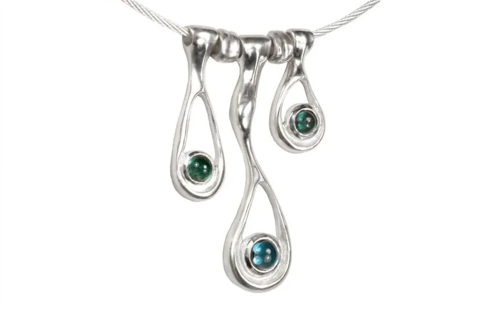 Sterling silver Melting Necklace with Blue Topaz and Tourmaline