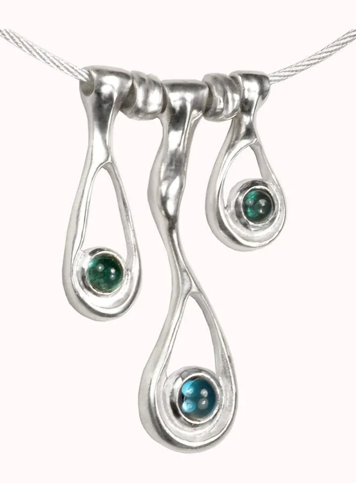 Sterling silver Melting Necklace with Blue Topaz and Tourmaline