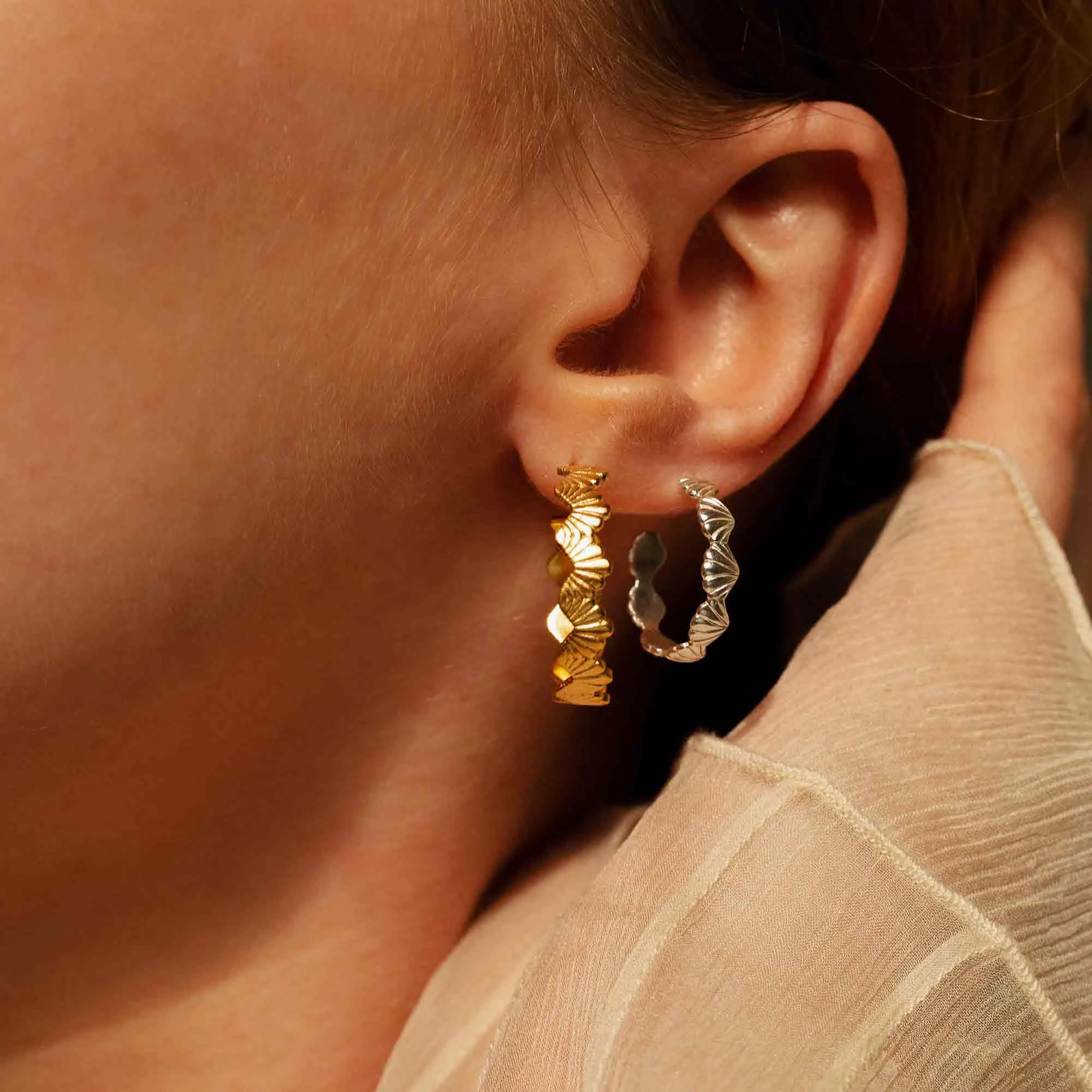 Tiny Shell Light Hoop Earrings