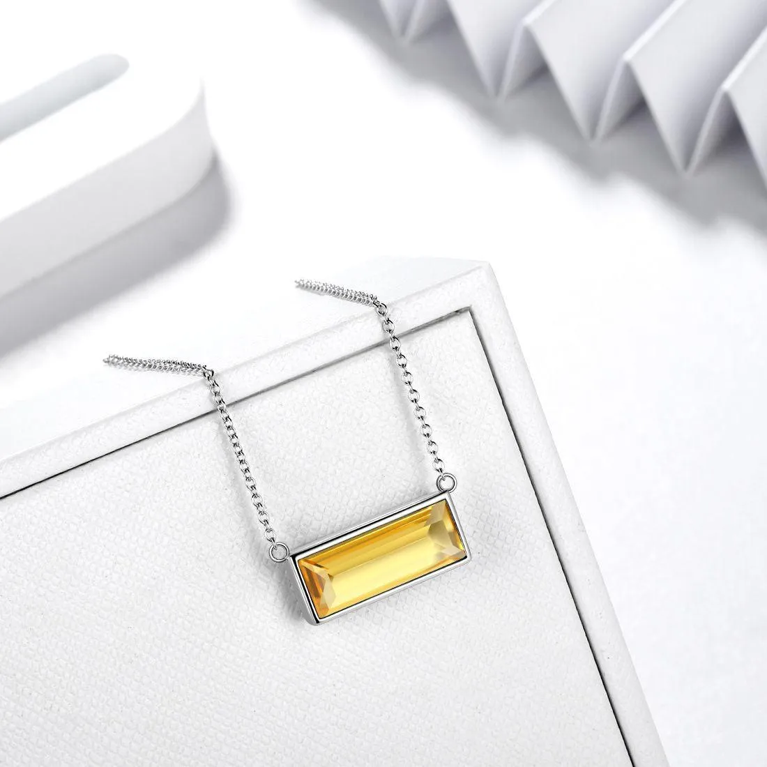 Tokyo Mart Bar Birthstone November Citrine Necklace Women Girls Jewelry Birthday Gift Sterling Silver