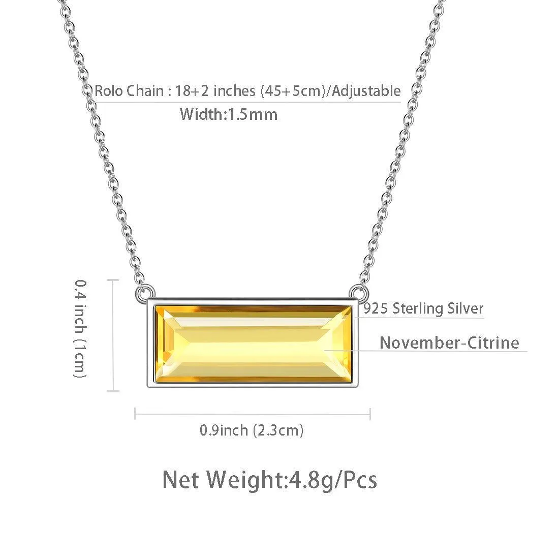 Tokyo Mart Bar Birthstone November Citrine Necklace Women Girls Jewelry Birthday Gift Sterling Silver