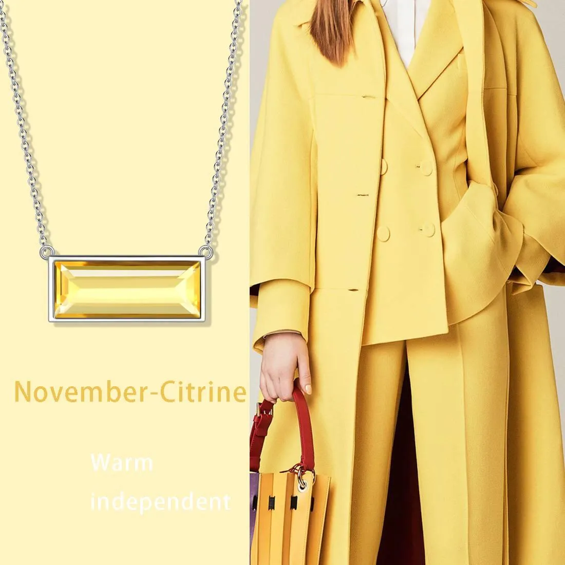 Tokyo Mart Bar Birthstone November Citrine Necklace Women Girls Jewelry Birthday Gift Sterling Silver