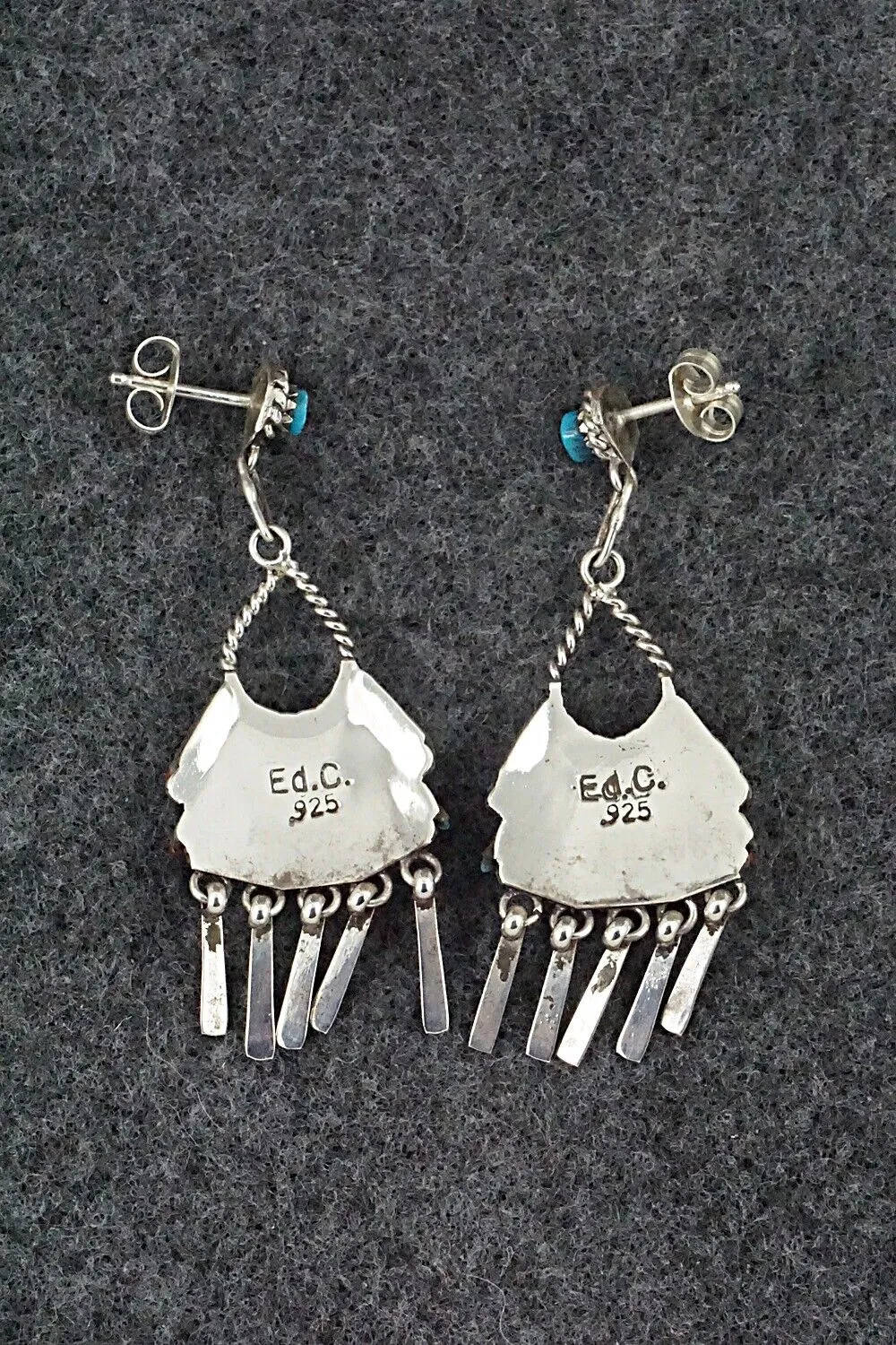 Turquoise, Coral & Sterling Silver Earrings - Edmund Cooeyate