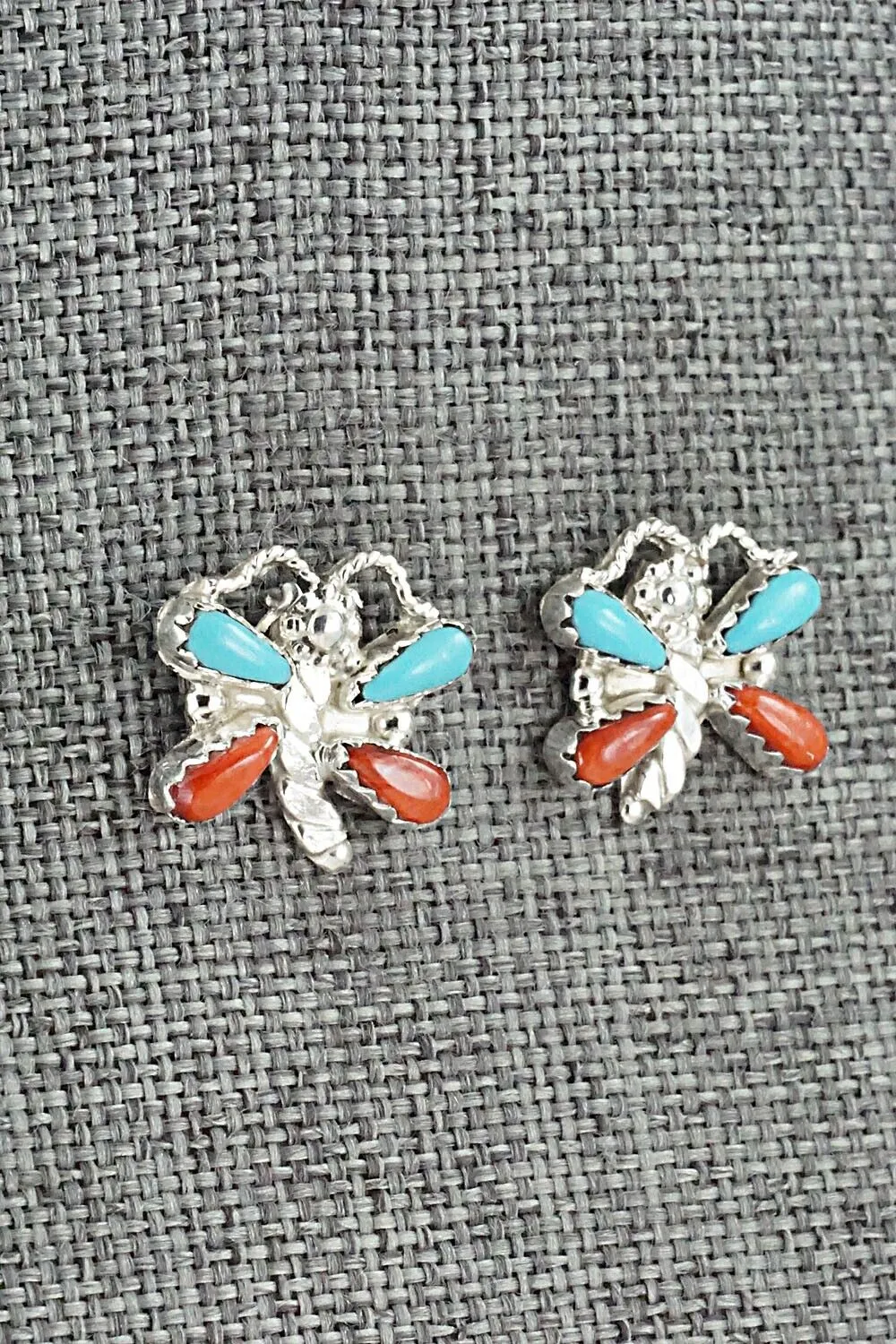 Turquoise, Coral & Sterling Silver Earrings - Erva Quam