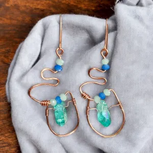 Turquoise Quartz Copper Wire Earrings
