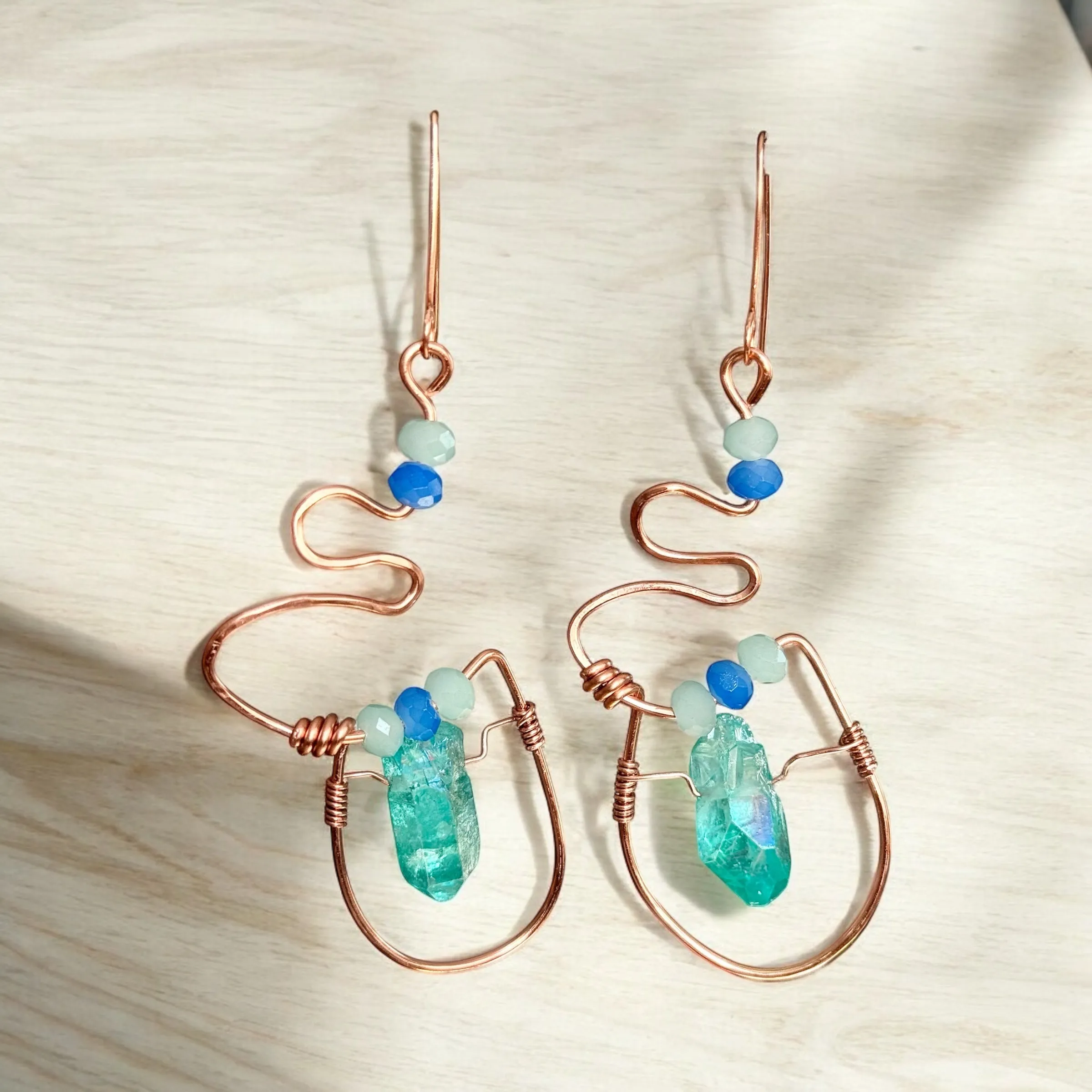 Turquoise Quartz Copper Wire Earrings