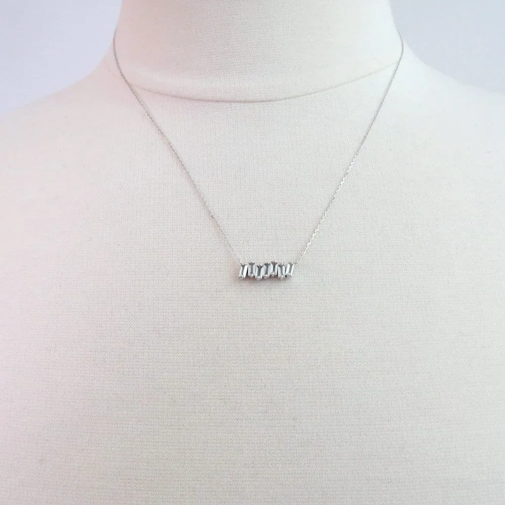 WHITE GOLD WHITE TOPAZ BAR NECKLACE