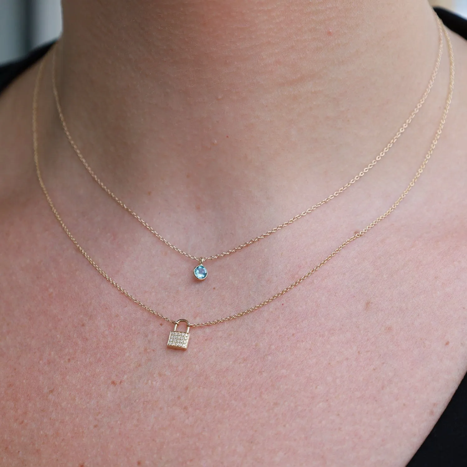 Yellow Gold & Dark Blue Topaz Solitaire Necklace